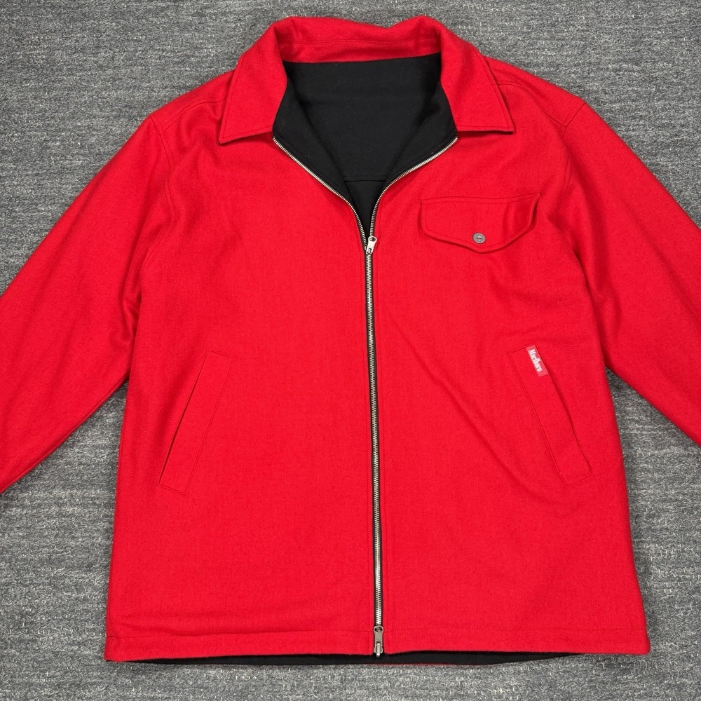 Marlboro Reversible Jacket Men Large Black Red Vintage Full Zip Wool Blend Smoke